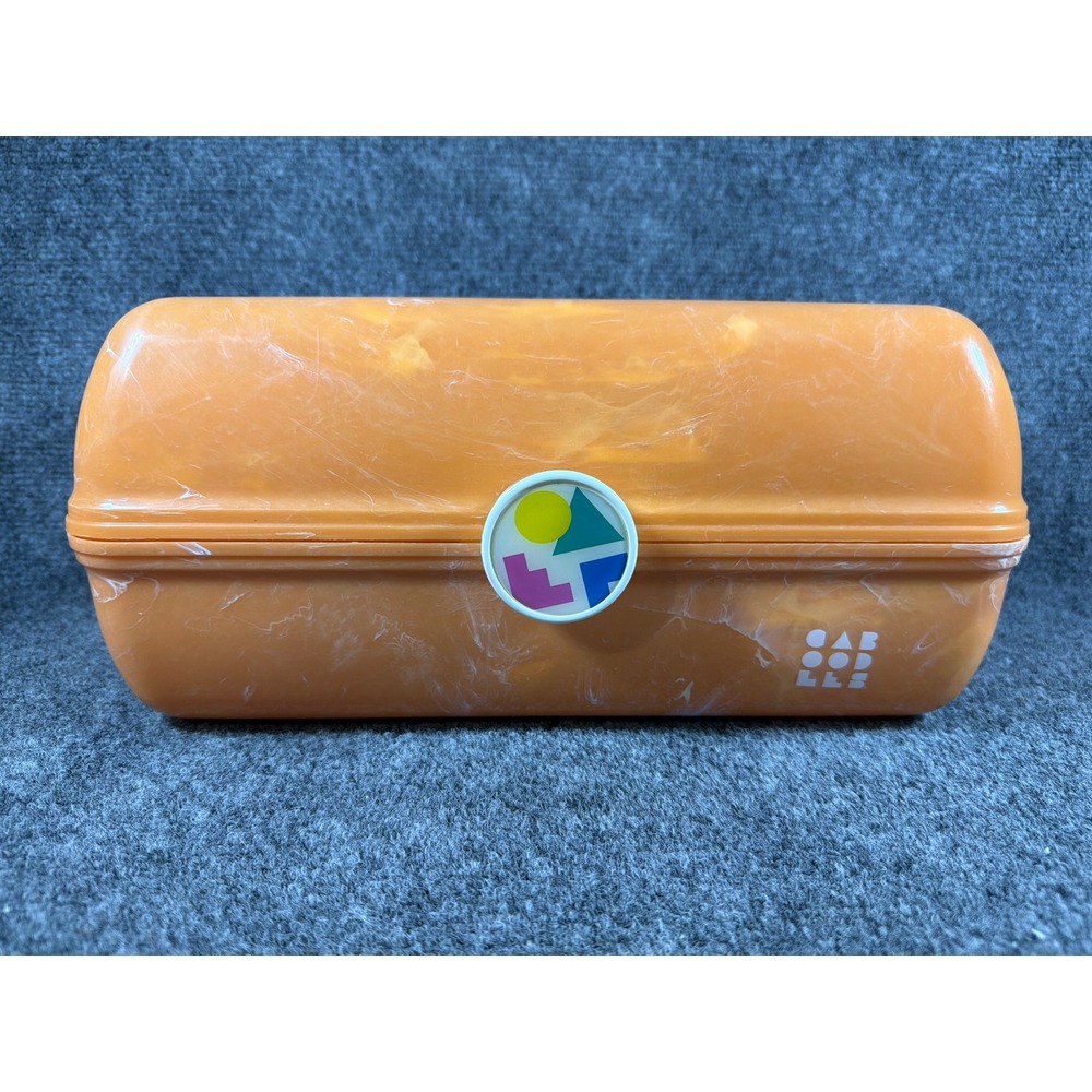 Vintage Caboodles Makeup Case Orange Marbled Organizer Box with Mirror 90s Retro